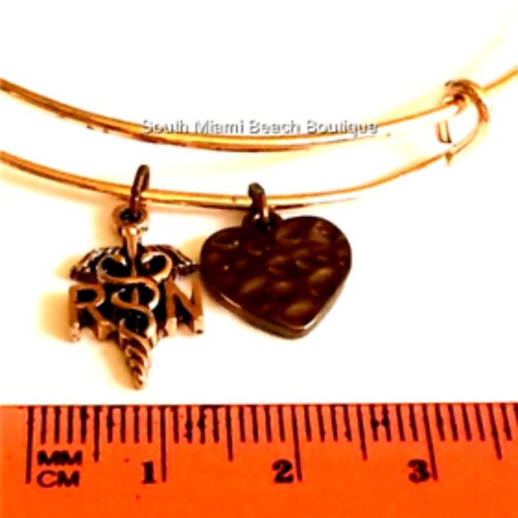 RN Caduceus Heart Nursing Charm Bracelet Graduation Gift Gold Copper Plated - Picture 5 of 5